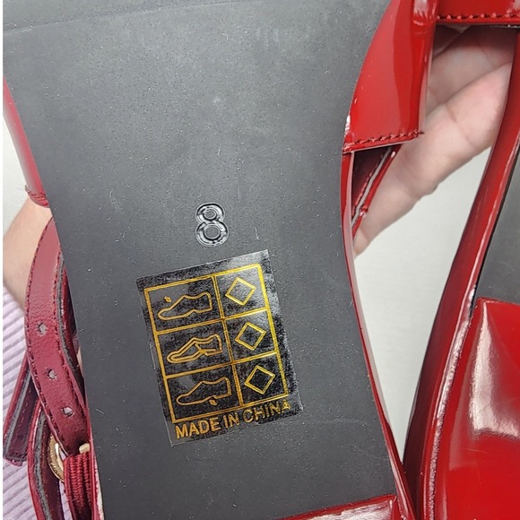 MUCCCUTE Red Patent Leather Slingback Kitten Heels Pointed Buckle Shoes Size 8 - Picture 7 of 10